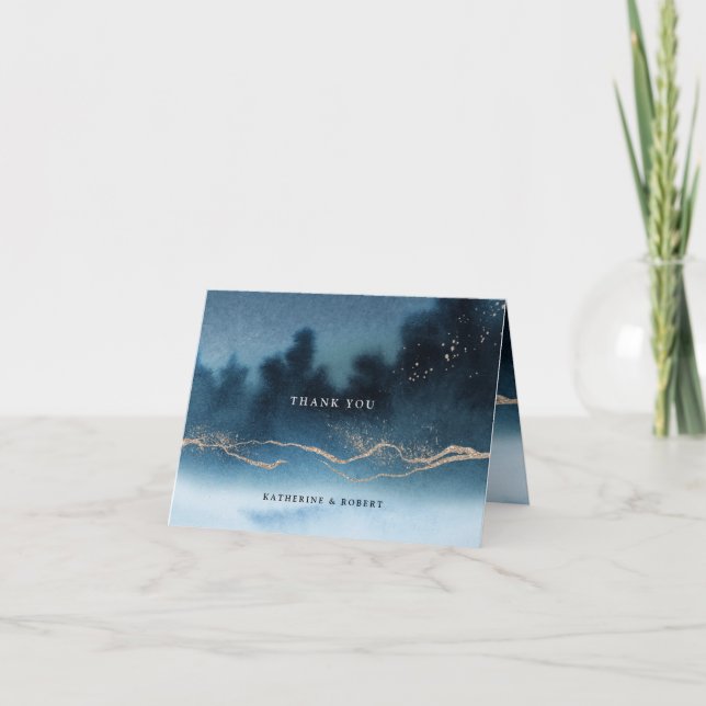 Carte De Remerciements Paysage couleur bleu nuit (Devant)