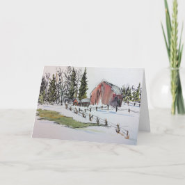 Carte De Remerciements Paysage de la grange rouge d'hiver
