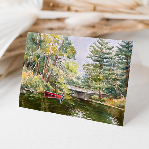 Carte De Remerciements Paysage de l'aquarelle du bateau rouge "Mountain L