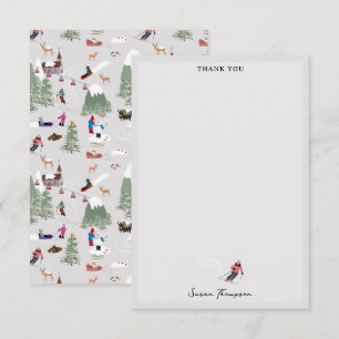 Carte De Remerciements Paysage de montagne enneigée de ski en hiver Pente