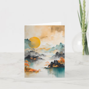 Carte De Remerciements Paysage de Wabi Sabi avec soleil