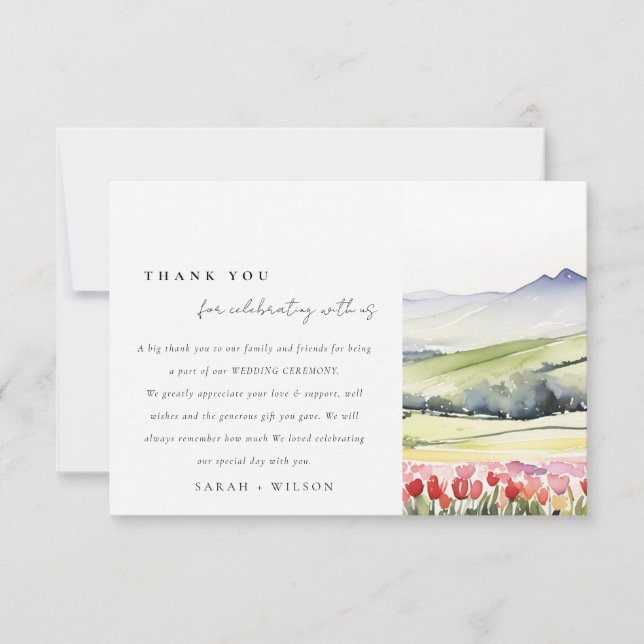 Carte De Remerciements Paysage Floral de Printemps de Campagne pour Dîner (Devant)