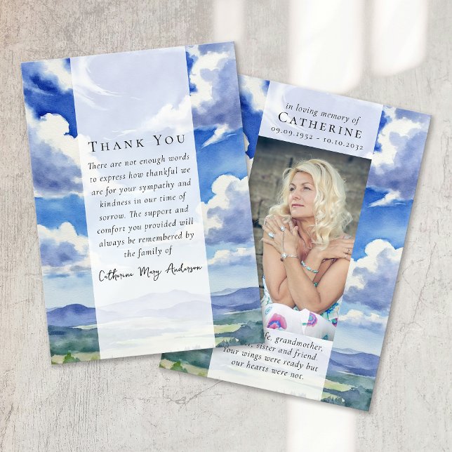 Carte De Remerciements Paysage Nuages Photo Sympathy Funeral Memorial (Créateur téléchargé)