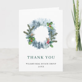 Carte De Remerciements Paysage Wreath Fête Noël Entreprise