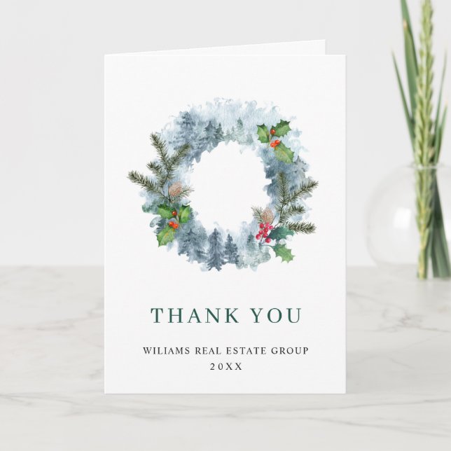 Carte De Remerciements Paysage Wreath Fête Noël Entreprise (Devant)