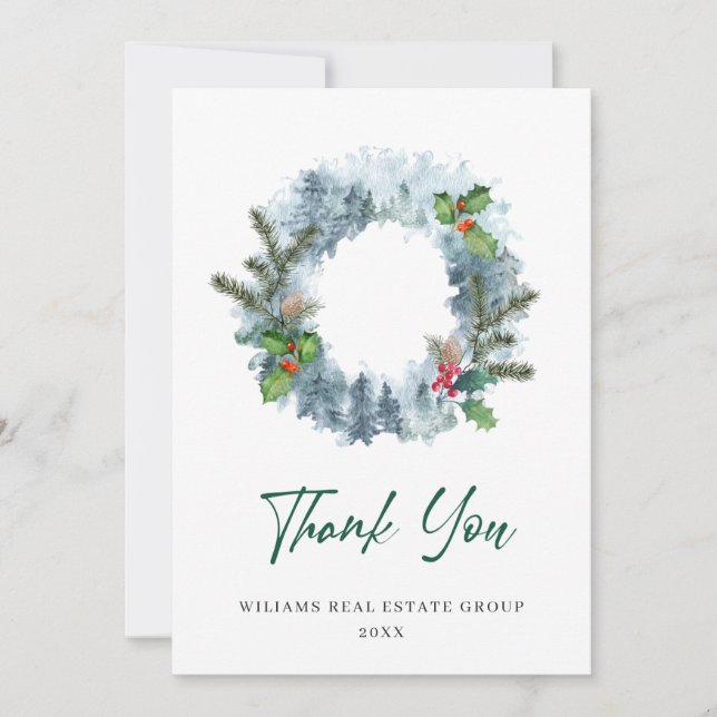 Carte De Remerciements Paysage Wreath Holiday Noël Berry Salutation (Devant)
