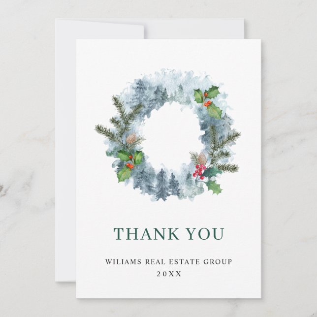 Carte De Remerciements Paysage Wreath Holiday Noël Berry Salutation (Devant)