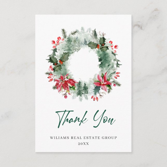 Carte De Remerciements Paysage Wreath Holly Berry Pine Forest Noël (Devant)
