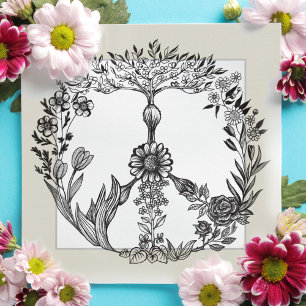 Carte De Remerciements Peace Floral Dessin Cute Boho Hippie Fleurs Art