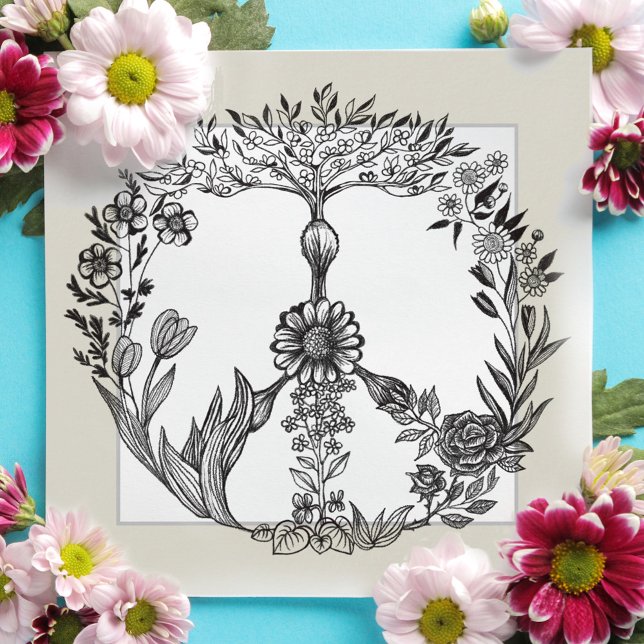 Carte De Remerciements Peace Floral Dessin Cute Boho Hippie Fleurs Art (Créateur téléchargé)