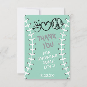 Carte De Remerciements Peace Love Softball Anniversaire