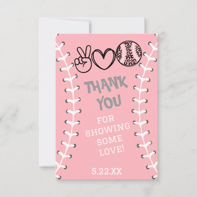 Carte De Remerciements Peace Love Softball Anniversaire (Devant)