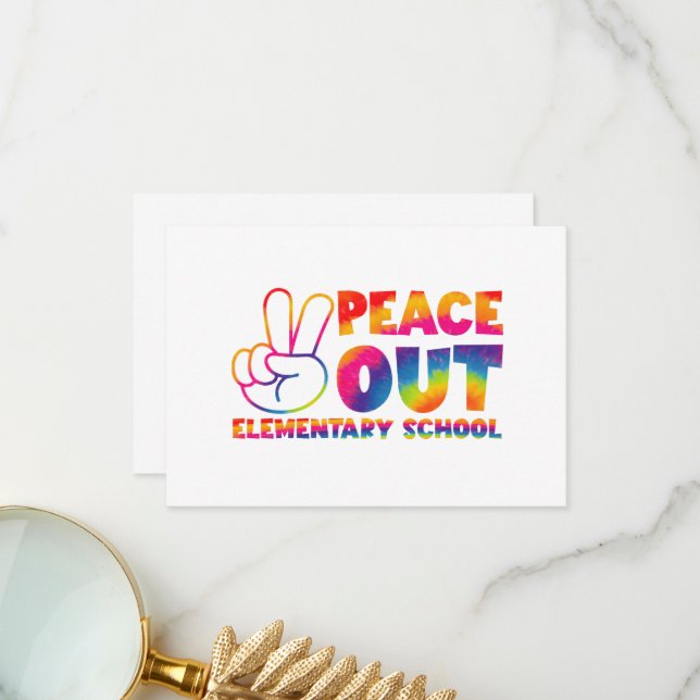 Carte De Remerciements Peace Out Élémentaire École Tie Dye Dernier jour (Devant/Arrière en situation)