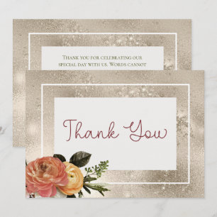 Carte De Remerciements Peach Mimosa Blooms Gold Floral Mariage