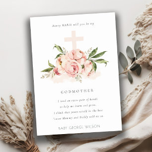 Carte De Remerciements Peach Peony Floral Cross Godmère Proposition Invit
