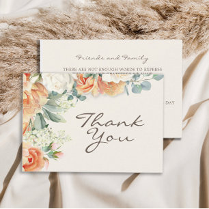 Carte De Remerciements Peach White Aquarelle Florale Eucalyptus Mariage