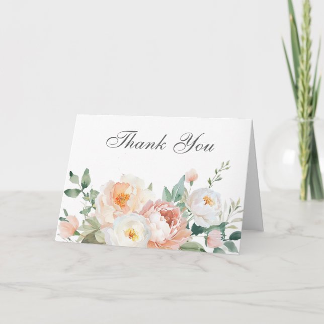 Carte De Remerciements Peaches & Crème Mariage Élégant Ou Mariage Nuptial (Devant)