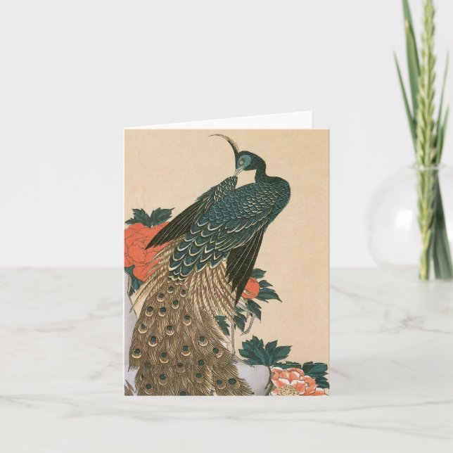 Carte De Remerciements Peacock et Peonies par Mariage Hiroshige (Devant)