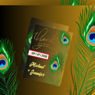 Carte De Remerciements Peacock moderne plumes Golden Black Personnalisé m