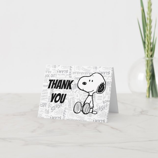 Carte De Remerciements PEANUTS | Snoopy on Black White Comics (Devant)