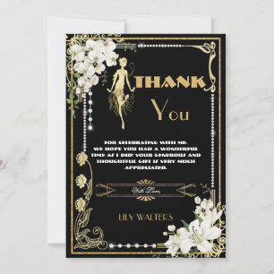 Carte De Remerciements Pearl Floral Art Déco Gatsby Années Anniversaire