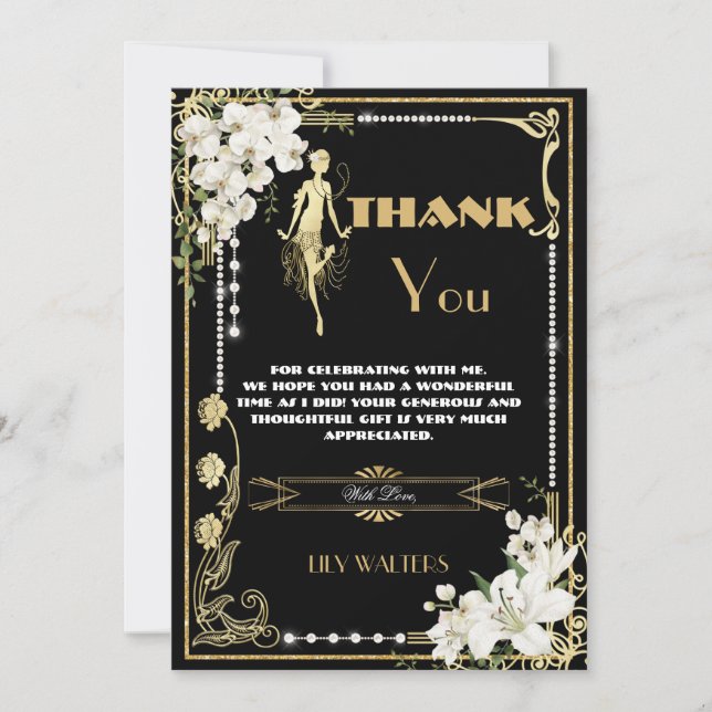 Carte De Remerciements Pearl Floral Art Déco Gatsby Années Anniversaire (Devant)