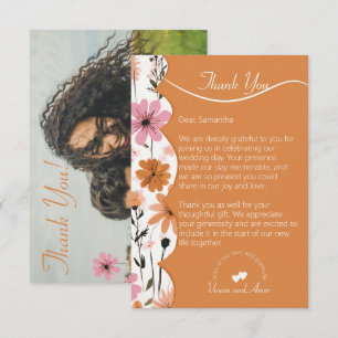 Carte De Remerciements Pêche floral arder et Mariage orange brûlé