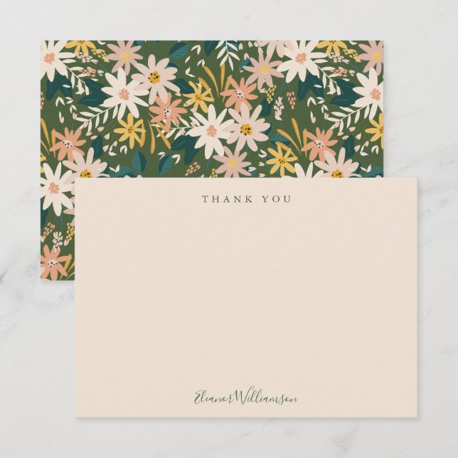 Carte De Remerciements Pêche florale boho moderne et Fête des mariées ver (Devant / Derrière)