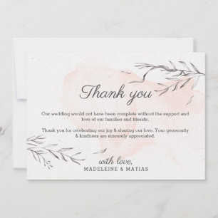 Carte De Remerciements Pêche & gris romantique à fleurs mariage élégant