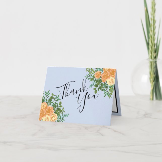 Carte De Remerciements Pêcher bleu clair Mariage Roses Floral (Devant)