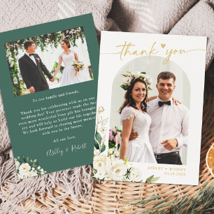 Carte De Remerciements Peine blanche verdure Arc floral Mariage Photo