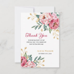 Carte De Remerciements Peine rose rouge feuille d'or vert Anniversaire