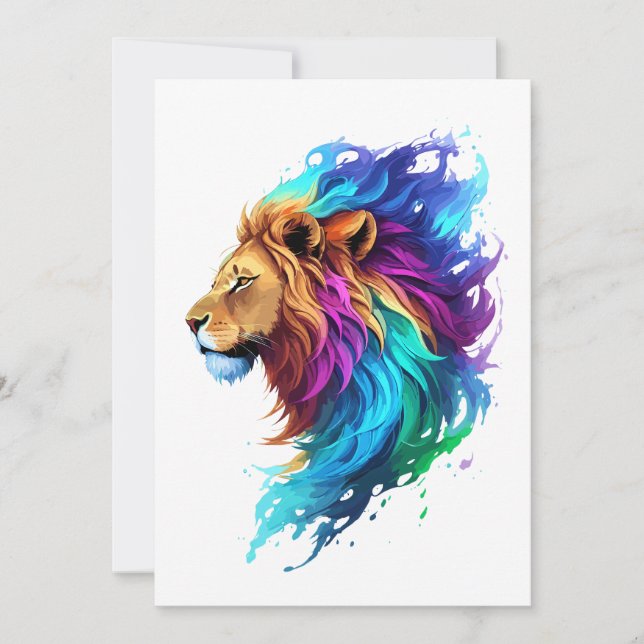 Carte De Remerciements Peinture à éclaboussures sur la tête d'un lion (Devant)