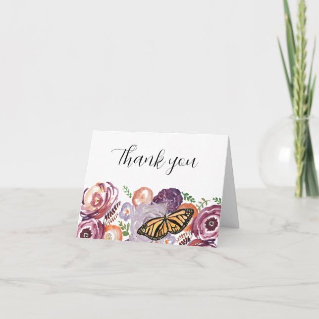 Carte De Remerciements Peinture à fleurs du jardin des papillons (Devant)