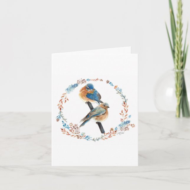 Carte De Remerciements Peinture à l'aquarelle florale en couple bleu (Devant)