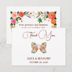 Carte De Remerciements Peinture à l'huile romantique papillon floral