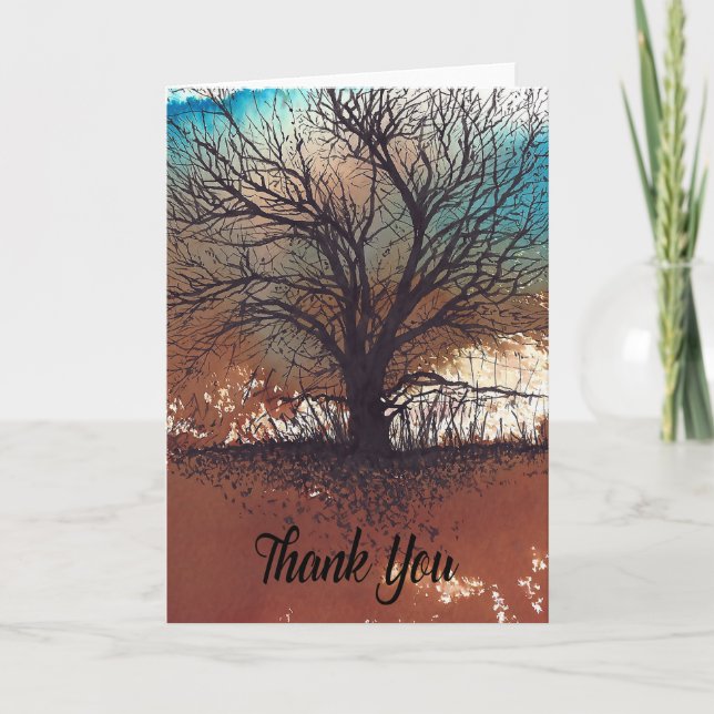 Carte De Remerciements Peinture Abstraite Paysage Arbre Art (Devant)