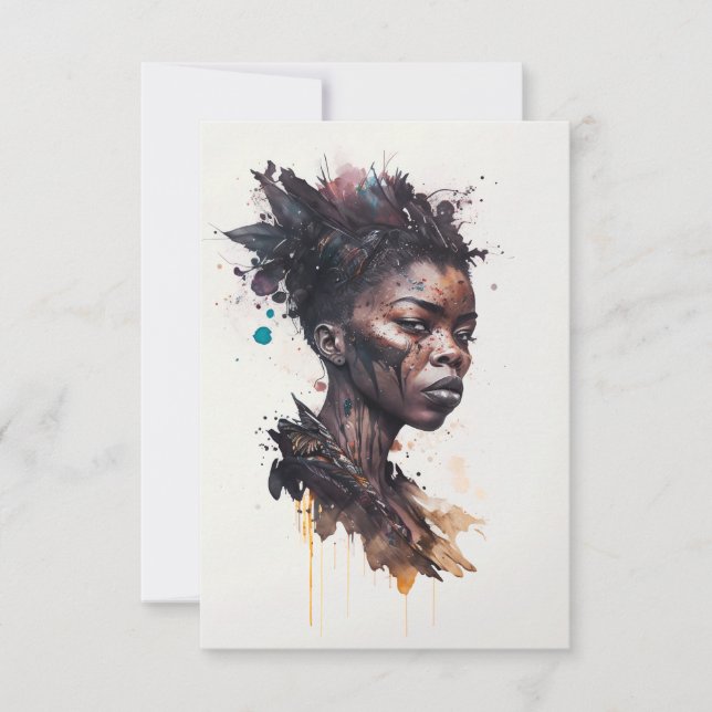 Carte De Remerciements Peinture aquarelle, Belles femmes de la tribu afri (Devant)