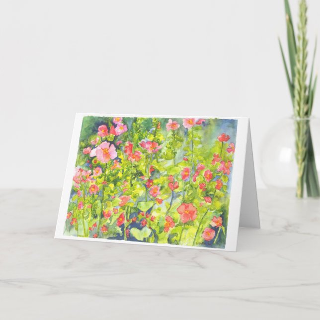 Carte De Remerciements peinture couleur eau de hollyhocks (Devant)