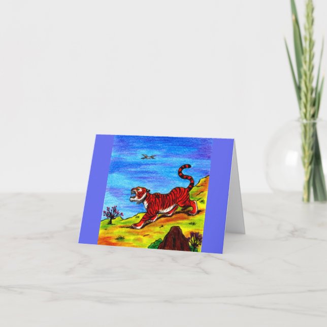 Carte De Remerciements peinture tigre et oiseau volant imaginaire (Devant)