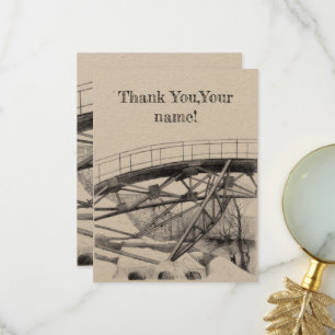 Carte De Remerciements Pencilart de passerelle antique Monochrome