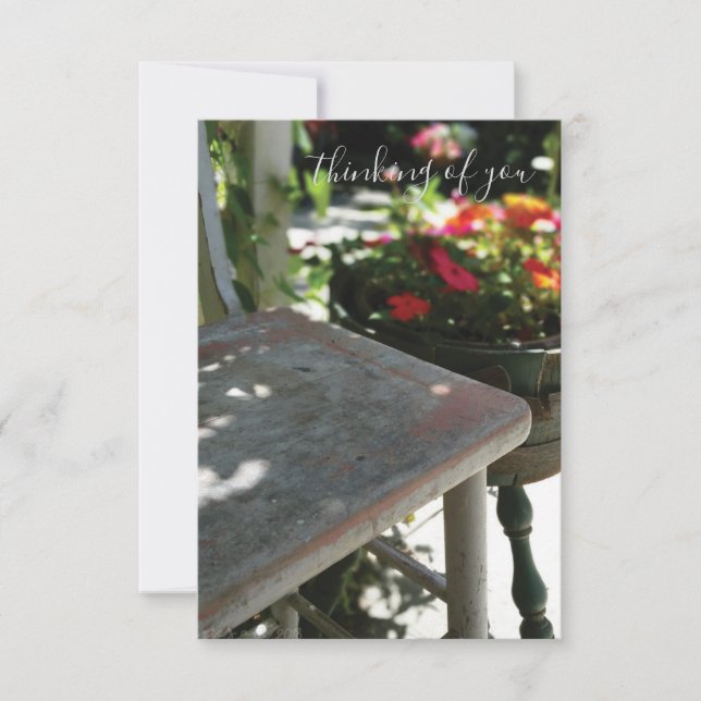 Carte De Remerciements Pensez à vous | Chaise et fleurs anciennes (Devant)