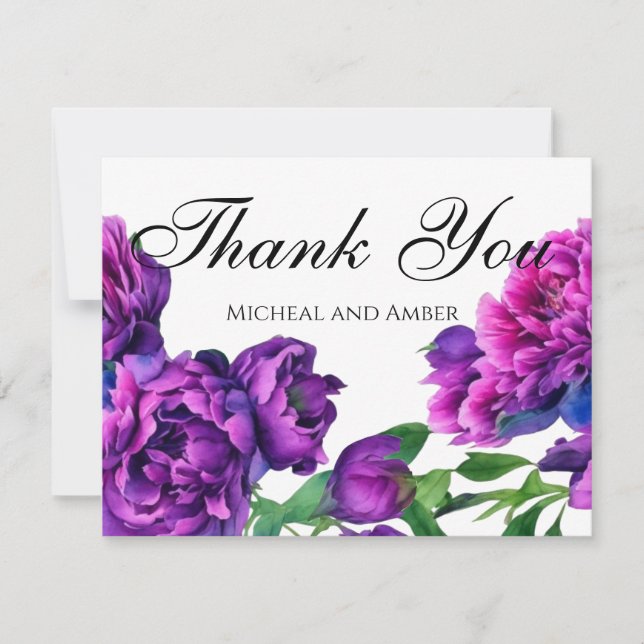 Carte De Remerciements Peonées d'aquarelle romantique violet magenta rose (Devant)