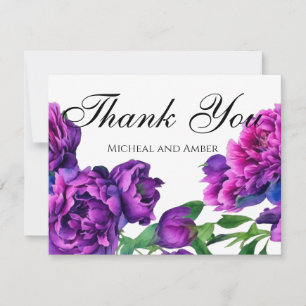 Carte De Remerciements Peonées d'aquarelle romantique violet magenta rose