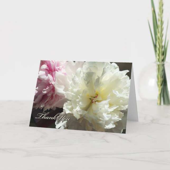 Carte de remerciements, Peonies en Blanc et Rose,  (Devant)
