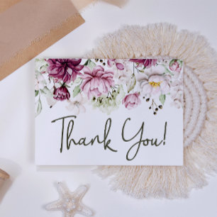 Carte De Remerciements Peonies rose Bourgogne Floral Élégant