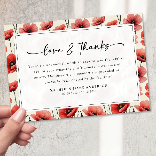 Carte De Remerciements Pépites Floral Script Sympathy Funeral (Créateur téléchargé)