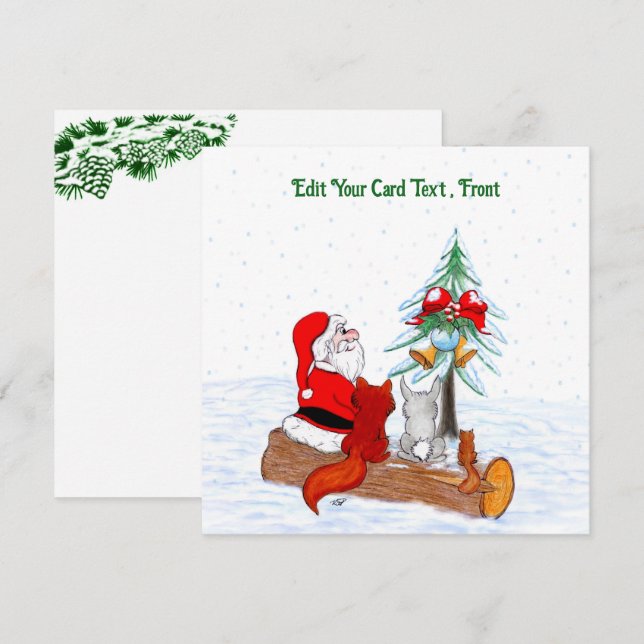 Carte De Remerciements Père Noël avec Renard de lapin et écureuil (Devant / Derrière)