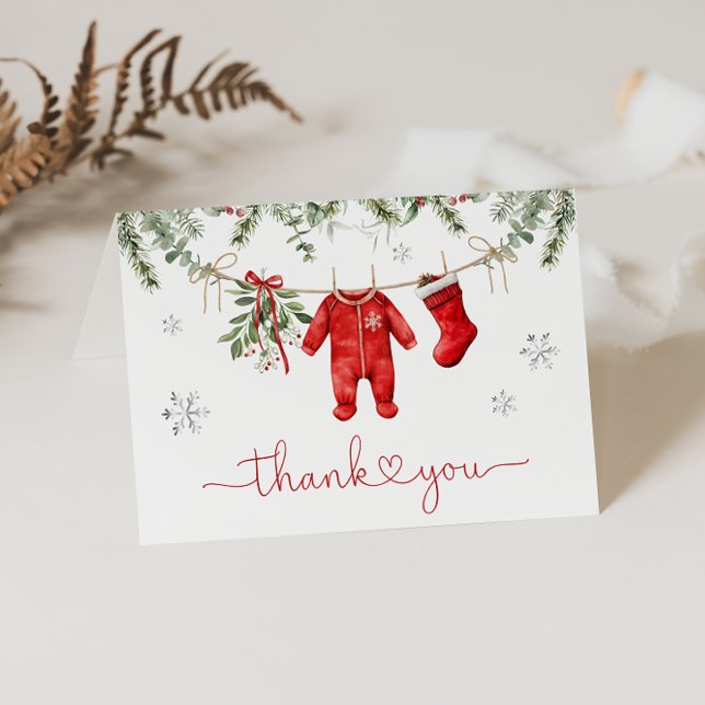 Carte De Remerciements Père Noël Baby Winter Baby shower de Noël (Créateur téléchargé)