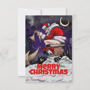 Carte De Remerciements Père Noël de dessin animé assis sur la cheminée